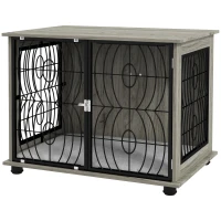 PawHut Indoor Dog Crate Furniture End Table w/ Plush Washable Cushion, Lockable Door, for Medium Dogs(m-11)