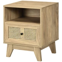 HOMCOM Table de chevet  table de nuit avec tiroir porte cannage et niche vintage 45 x 39 x 56,5 cm(m-11)
