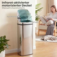 HOMCOM Sensor Mülleimer 50L Automatik Mülleimer mit Bewegungssensor, Wasserdichter Abfalleimer für Büro, Schlafzimmer, Küchen Edelstahl Silber(m-7)