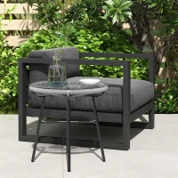 Outsunny Mesa Auxiliar de Ratán Sintético Redonda para Exteriores con Encimera de Vidrio Templado Ø50x50 cm Gris(m-10)