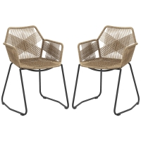 HOMCOM Lot de 2 chaises de salle à manger design bohème assise en corde tressée piètement en acier 56 x 59 x 74 cm