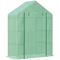 Outsunny Serre de Jardin avec Étagères 3 Niveaux, Petite Serre de Balcon en Bâche PE 140 g/㎡ Renforcée 141 x 72 x 191 cm, Vert(m-1)
