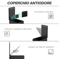 HOMCOM Cestino Spazzatura 20L con Chiusura Ammortizzata e Secchio Rimovibile, in Acciaio e PP, 21.5x37.2x57 cm, Nero(m-6)