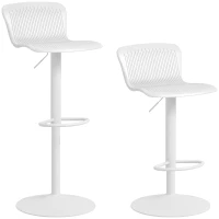 HOMCOM Lot de 2 tabourets de bar, chaises de bar réglable en hauteur, dossier et repose-pieds, 38,5x40x76,5-97,5cm, blanc(m-11)