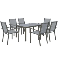 Outsunny Set de Grădină cu 6 Scaune Stivuibile și Masă de Prânz Dreptunghiulară, Gri Deschis(m-11)