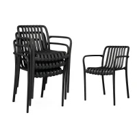 Outsunny Lot de 4 Chaises de Jardin Empilables avec Dossier Incurvé et Accoudoirs, pour Piscine Terrasse, 55x58,5x81,5cm, Noir(m-10)