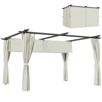 Outsunny Pergola 3 x 3 m avec Auvent Rétractable et Rideaux, Abri de Soleil UPF30+ pour Jardin, Terrasse, Extérieur(m-11)