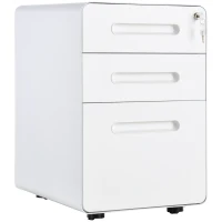 Vinsetto Carrinho com 3 Gavetas Arquivo Móvel com Rodízios Fechável Armário de Escritório com Pastas Suspensas e Porta-lápis, Gaveteiro para Escrivaninha 39x48x59cm Branco(m-1)