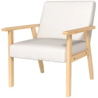 HOMCOM Poltrona d'Arredo in Stile Scandinavo in Legno di Pino con 2 Cuscini, 64x70x72 cm, Crema e color Legno(m-11)