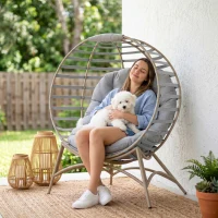 Outsunny Egg Chair with Cushion & Side Pocket - Light Grey(m-7)