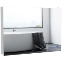 kleankin Armoire murale miroir avec éclairage LED de Salle de Bain 2 en 1, meuble 3 portes,  dim. 90L x 15l x 65H cm(m-11)