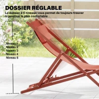 Outsunny Lot de 2 bain de soleil, chaise longue pliante avec appuie-tête en textilène inclinable 60 x 100 x 85 cm, rouge brique(m-5)