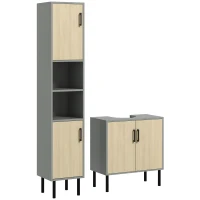 kleankin Bathroom Furniture Set with Doors, Tall Bathroom Cabinet with Adjustable Shelves, Under Sink Cabinet, Grey(m-1)