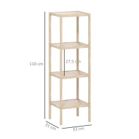 HOMCOM Dulap de baie modern cu 4 niveluri și sistem anti-răsturnare din bambus, 33x31x110 cm, culoare lemn(m-3)