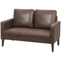 HOMCOM Canapea modernă cu 2 locuri, tapițerie din material textil cu aspect de piele respirabilă și picioare din lemn, 130x78x85 cm, maro închis(m-12)