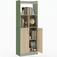 HOMCOM Bibliothèque à 5 niveaux, meuble de rangement, étagère à livres avec 2 portes, 60 x 30 x 161,2 cm vert et bois naturel(m-12)