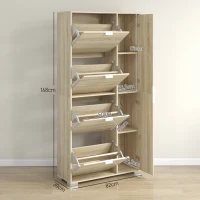 HOMCOM Scarpiera con Specchio per 16 Paia di Scarpe, 4 Cassetti a Ribalta e 2 Armadietti, 82x30x168cm, Rovere(m-3)