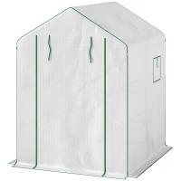 Outsunny Serre de jardin avec 1 porte 2 fenêtres étagères 3 niveaux pour Légumes Plantes Fleurs Bâche PE 140 x 143 x 190 cm blanc(m-12)