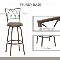 HOMCOM Set of 2 Bar Chairs Swivel Armless Upholstered Metal Frame Barstools with Backrest & Footrest, Bronze(m-19)