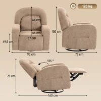 HOMCOM Relaxsessel, 360° Drehbarer Liegesessel mit Wolkenweichem Samtstoff, Breitem Sitz, für Wohnzimmer, Khaki(m-3)