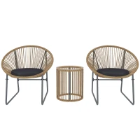 Outsunny Set de Grădină 3 Piese din Ratan și Oțel cu 2 Scaune cu Perne și Măsuță de Cafea Cilindrică, Multicolor(m-11)
