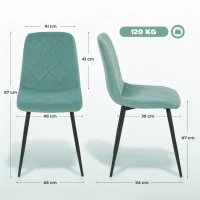HOMCOM Lot de 4 chaises de salle à manger rembourrées avec dossier haut, pieds en acier et tissu effet velours, vert(m-3)