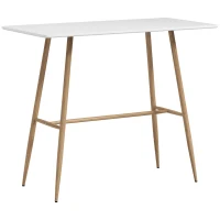 HOMCOM Table de bar rectangulaire 4 personne pieds en acier effet bois assemblage facile 118 x 58 x 98 cm blanc(m-1)