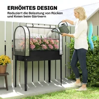 Outsunny Hochbeet mit Gewächshaus-Aufsatz Pflanzkasten mit aufklappbar Abdeckung Rollbar Reißverschlusstür Abflussloch Schwarz(m-7)