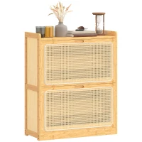 HOMCOM Zapatero Estrecho de Bambú con 2 Cajones Abatibles de Ratán para 12-14 Pares de Zapatos 69x29x83 cm Natural(m-11)