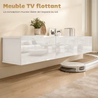HOMCOM Meuble TV Suspendu 180 cm, Meuble télé pour téléviseur jusqu'à 82 Pouces 3 Portes Rabattables à Fermeture Douce, Blanc(m-4)