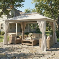 Outsunny 3 x 4 m Outdoor Garden Gazebo with Netting and Curtains, UPF50+ Patio Gazebo Permanent Pavilion Canopy, Beige(m-10)