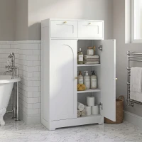 HOMCOM Badezimmerschrank Badschrank schmal mit 2 Schubladen, verstellbarem Einlegeboden 60 x 30 x 108 cm Weiß(m-10)