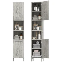 kleankin Columna de Baño Mueble Alto y Estrecho con Estantes Abiertos y 2 Armarios 30x32x172,5 cm Madera Grisácea(m-1)