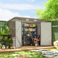 Outsunny Galpão de Jardim Metálico Abrigo de Ferramentas Porta Dupla 249x121x166/183 cm Cinza Claro(m-6)
