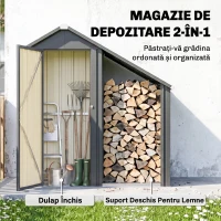 Outsunny Șopron Exterior pentru Lemne cu Dulap pentru Unelte, 0,77 m², 150x66x162 cm, Din Oțel Galvanizat, Gri Închis(m-4)