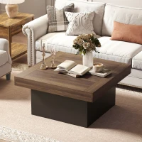 HOMCOM Table basse carrée avec éclairage LED 16 couleurs, table de salon moderne, 90 x 90 x 45 cm, noyer(m-10)