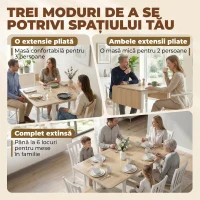 HOMCOM Masă Pliabilă pentru 2-6 Persoane, Extensibilă, Efect de Lemn, Finisaj Natural(m-4)