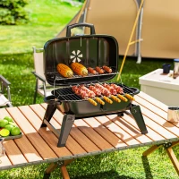 Outsunny Charcoal Barbecue Grill Folding Portable BBQ Grill for Camping with 1232 cm² Cooking Area, Adjustable Vent, Thermometer, Handles for Picnic, 59 x 37 x 36 cm, Black(m-10)