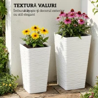 Outsunny Set 3 Ghivece de Exterior Suprapozabile cu Model Ondulat din Plastic, 42/55/65 cm, Alb(m-5)