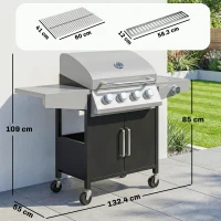 Outsunny 4+1 Burner Gas BBQ Grill with Side Burner, 14.5 kW Steel Portable Gas Barbecue Grill with Built-in Thermometer, Lid(m-3)