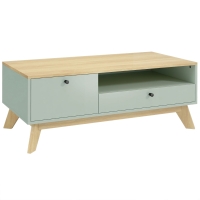 HOMCOM Table basse de salon, table d'appoint rectangulaire avec tiroir, porte et compartiment ouvert, vert clair et chêne