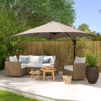 Outsunny Ombrellone 3x3 m a Braccio con 8 Stecche, Pedale e Manovella, in Alluminio e Poliestere, color Khaki(m-10)