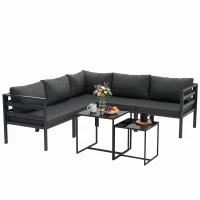 Outsunny Set de grădină 7 piese din oțel și poliester cu 5 scaune cu perne și 2 mese de cafea, gri(m-11)