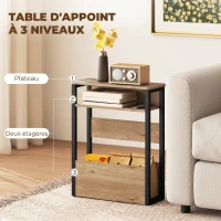 HOMCOM Table d'appoint table de chevet avec étagère à deux niveaux coins arrondis 46l x 18P x 58,5H cm noyer(m-5)
