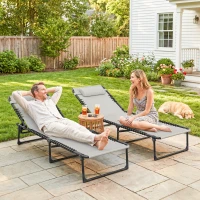 Outsunny Lot de 2 bain de soleil transat pliable dossier inclinable multi-positions acier lacets élastiques textilène crème(m-8)