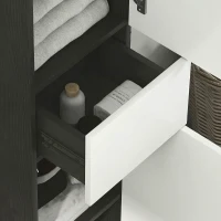 kleankin Colonna Bagno Salvaspazio in Legno con 2 Armadietti e Cassetto, 30x28x180 cm, Nero(m-9)