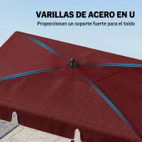 Outsunny Sombrilla de Terraza de Aluminio 2x1,3x2,5 m Parasol de Jardín Rectangular con Función de Inclinación Rojo Vino(m-5)