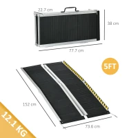 HOMCOM Rampă pliabilă și antiderapantă pentru scaun cu rotile din aluminiu, 152x73cm, Capacitate 272kg(m-3)