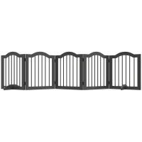 PawHut Absperrgitter Hund Freistehendes Schutzgitter mit Füßen, Klappbar Hundegitter, 5 Paneelen, 261,5 x 29,5 x 61 cm, Schwarz(m-12)