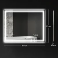 HOMCOM Oglindă de baie anti-aburire cu lumină LED reglabilă, difuzor Bluetooth, butoane tactile, 80x100 cm(m-3)